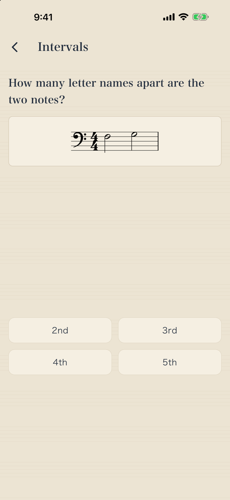 A music theory question: count the letter names between two notes on the staff