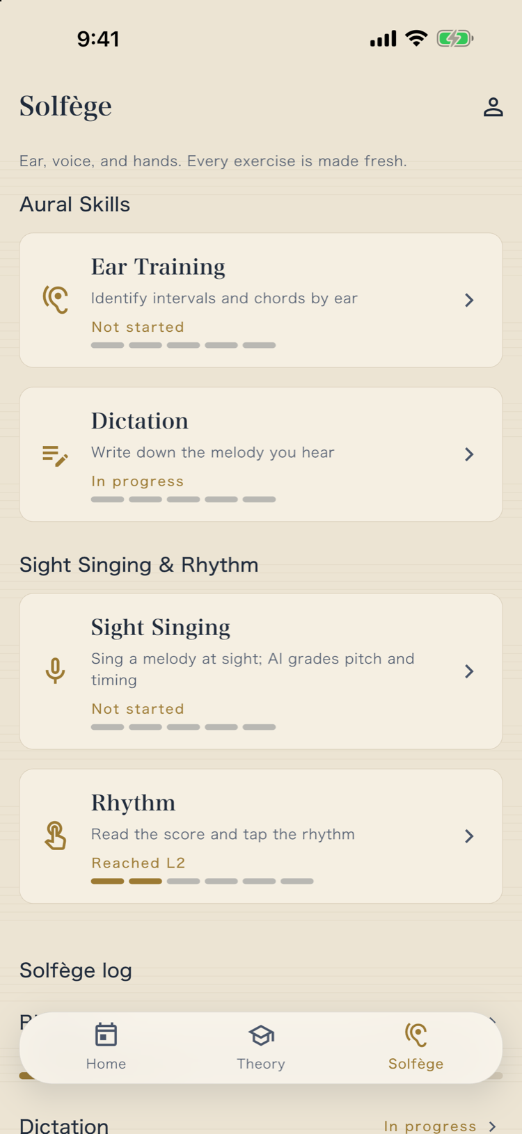 The Solfège tab: ear training, dictation, sight singing and rhythm